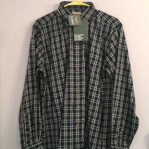 LL Bean Black/Green Twill Sport Shirt M Reg NWT